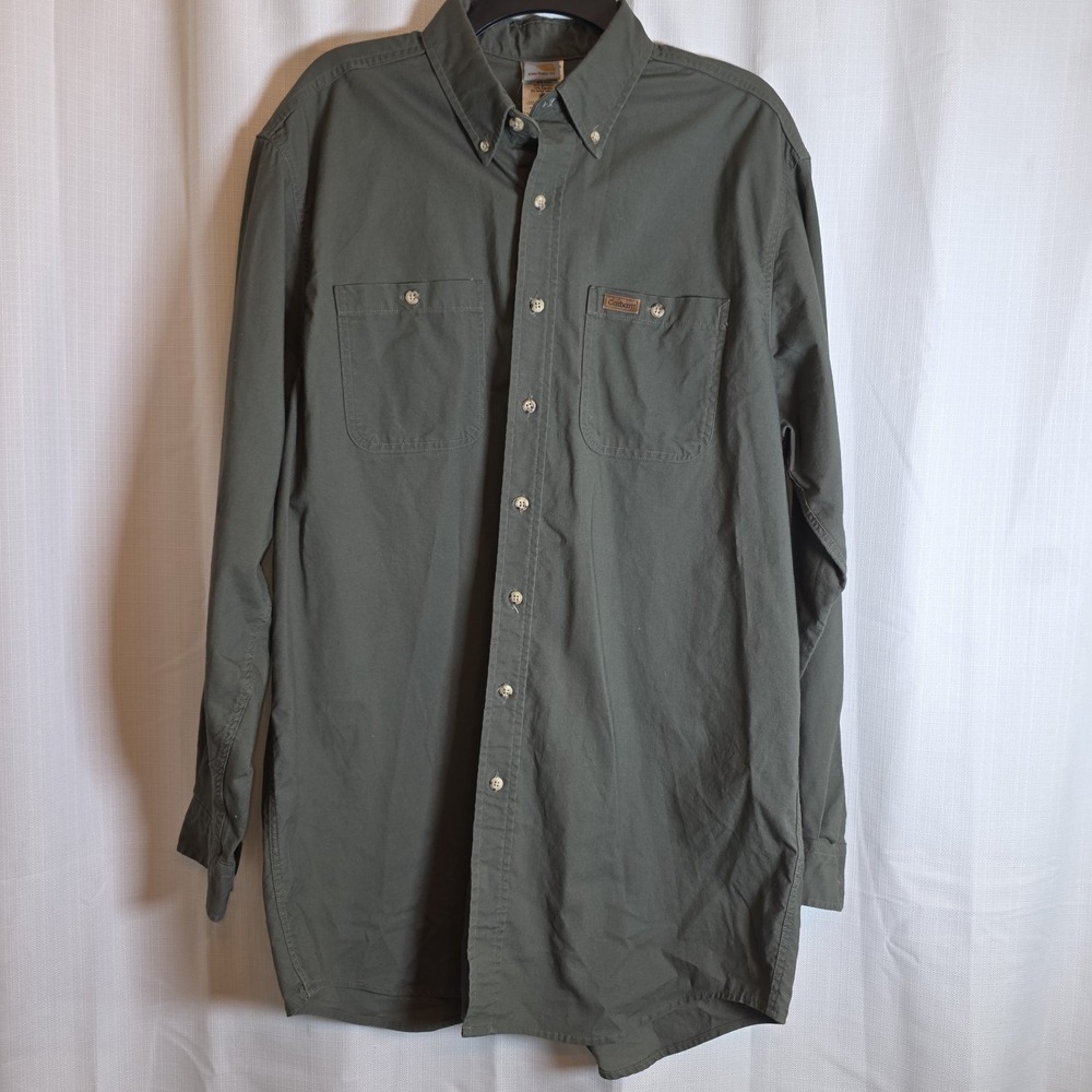 Vintage 90s Carhartt Shirt Mens Size L Tall Green LS Work Utility S12 MOS